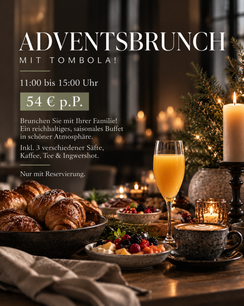 Adventsbrunch mit Tombola im ZeitGeist Bad Nauheim mit saisonalem Brunchbuffet, Säften, Kaffee, Tee und Ingwershot.
