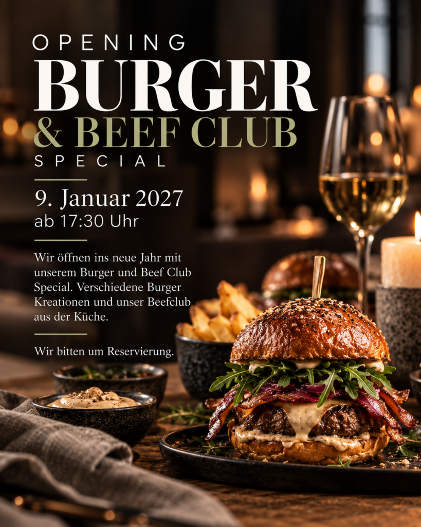 Burger & Beef Club Special im ZeitGeist Bad Nauheim am 9. Januar 2027 mit verschiedenen Burger-Kreationen und Beef-Spezialitäten.