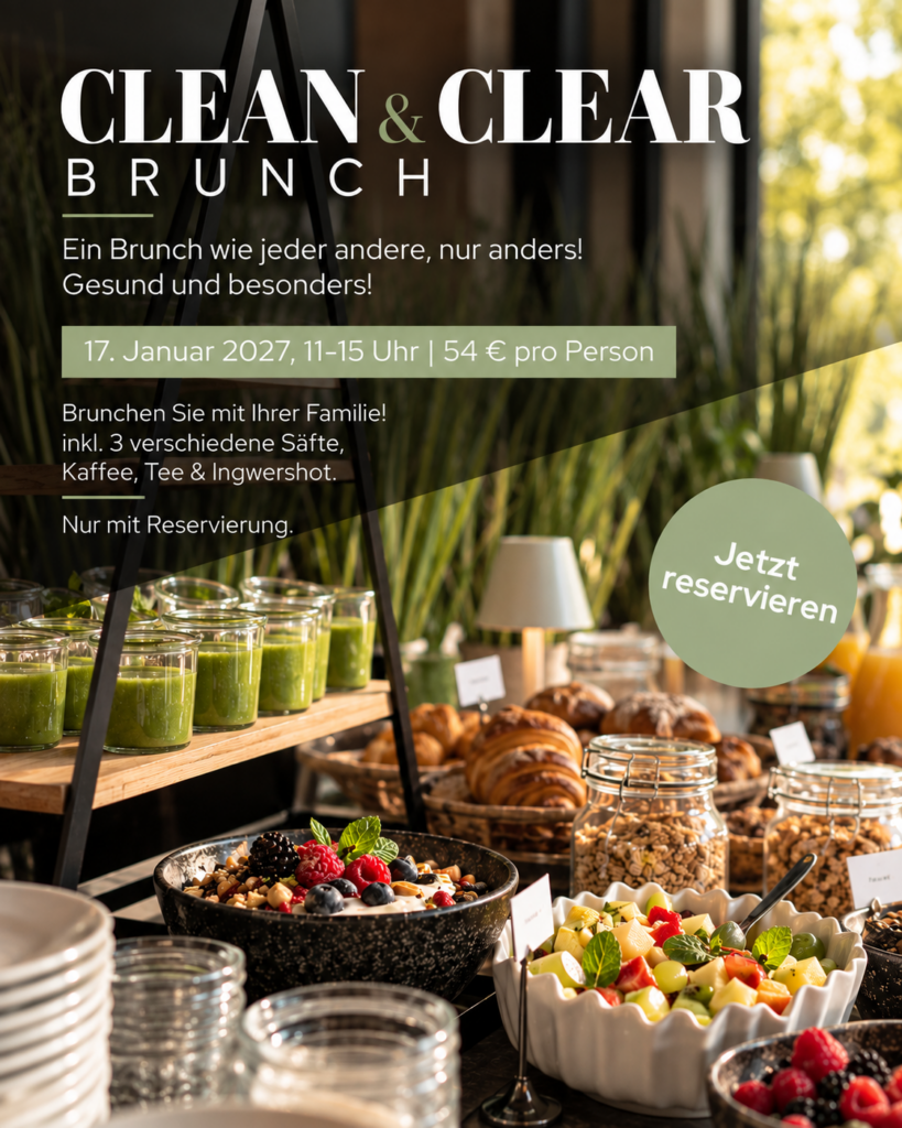 Clean & Clear Brunch im ZeitGeist Bad Nauheim am 17. Januar 2027 mit gesundem Brunchbuffet, Säften, Kaffee, Tee und Ingwershot.